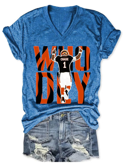 Who Dey Cincinnati Tiger V-Neck T-Shirt