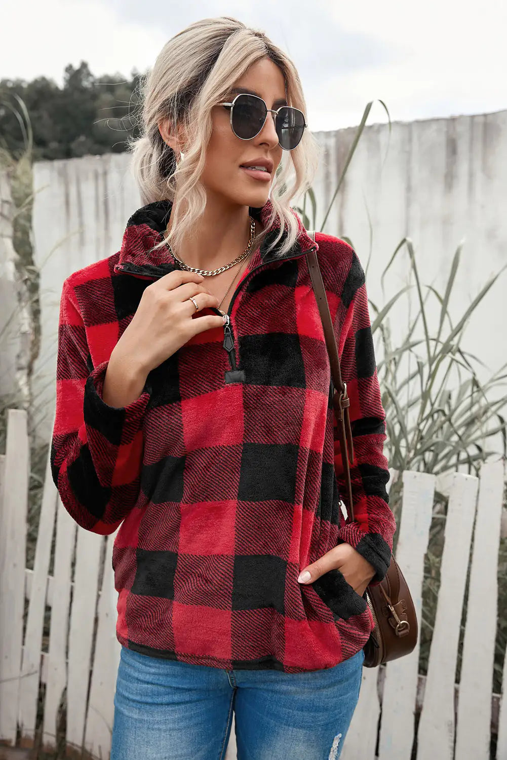 Plaid Print Collar Sweatshirt