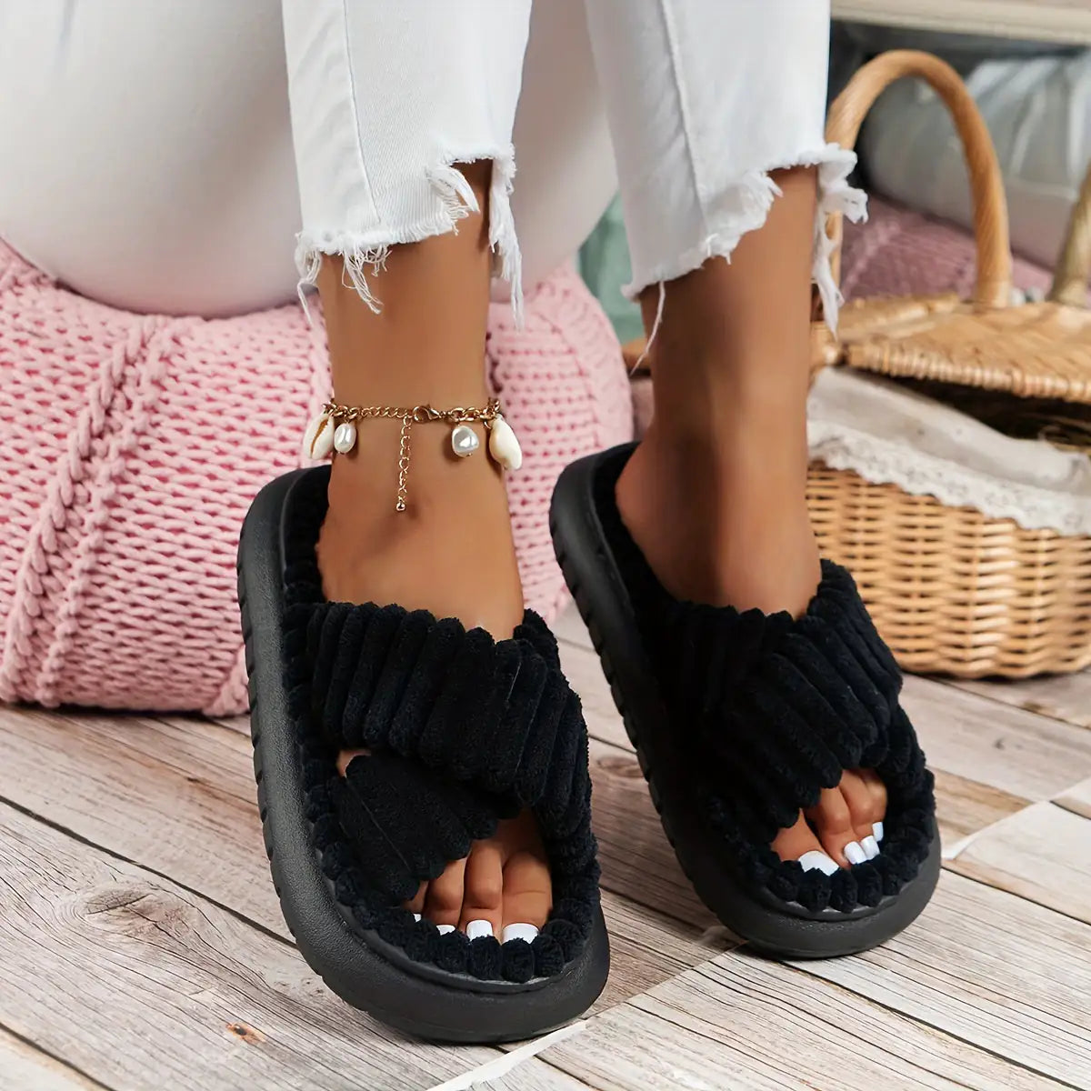 Crisscross Platform Slippers