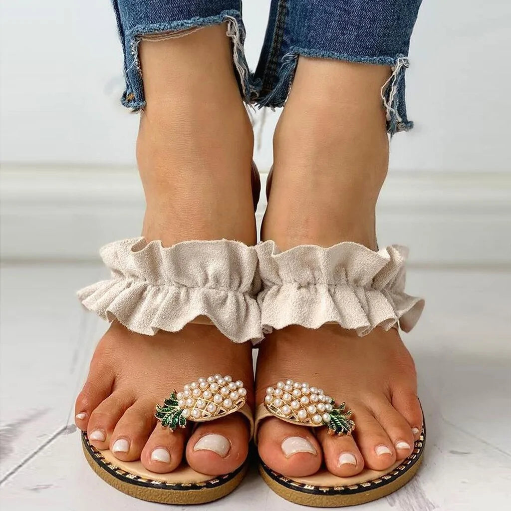 Bohemian Pineapple Pearl Flat Sandals