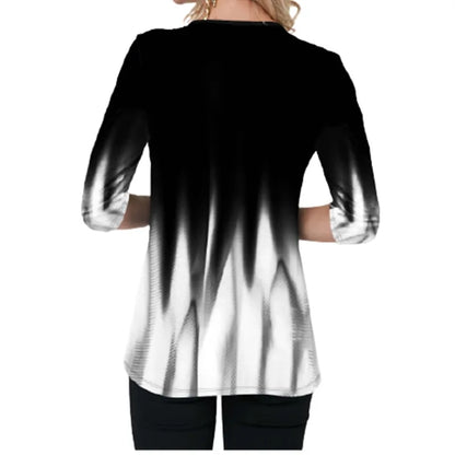 Women Blouses Gradient Print Cross V-Neck