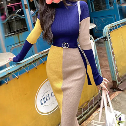 Knitted Sweater Dress with Belt