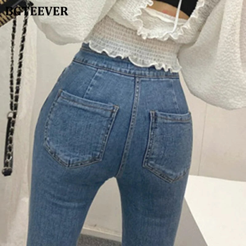 Vintage High Waist Stretched Pencil Jeans