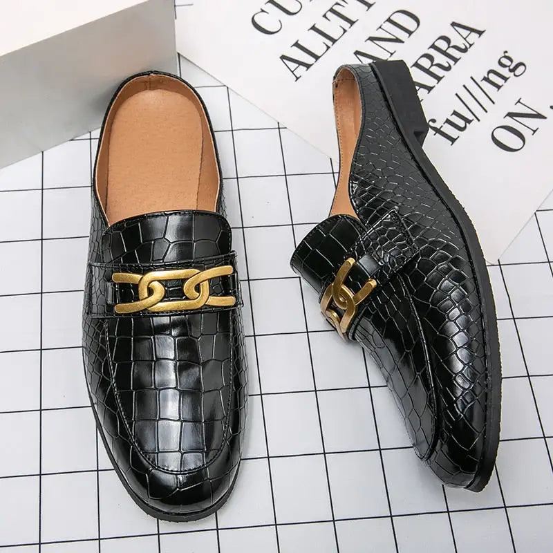 Crocodile Leather Mules Slippers Men