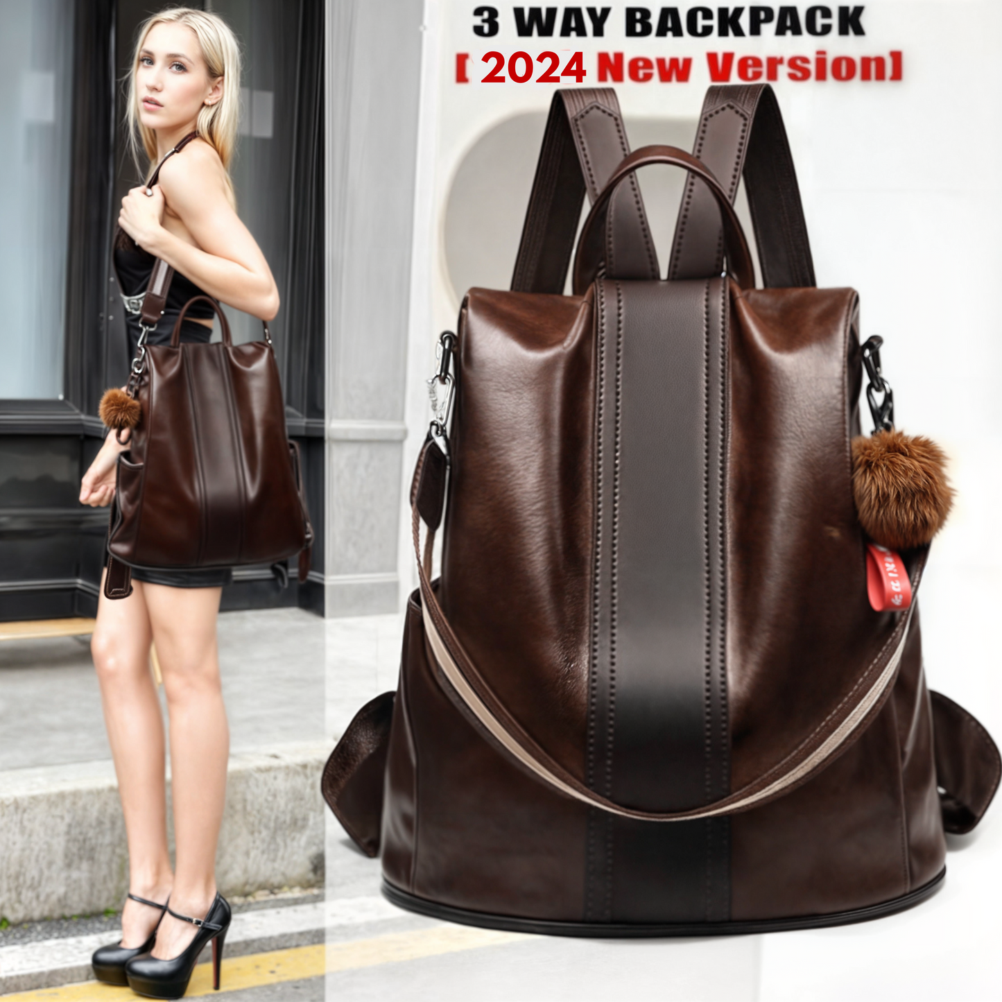 Womens Travel Leather Backpack