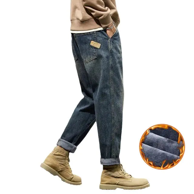 Denim Fleece Loose Fit Jeans for Men