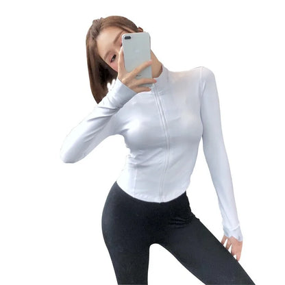 Slim Zipper Gym Long Sleeve Crop Tops