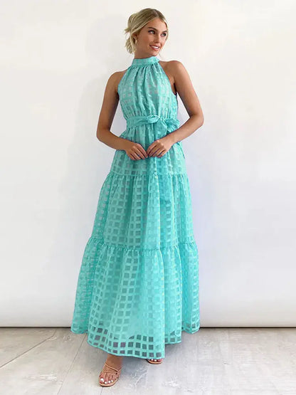 Grid Hollow Long Dress