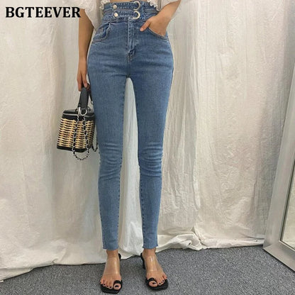 Vintage High Waist Stretched Pencil Jeans