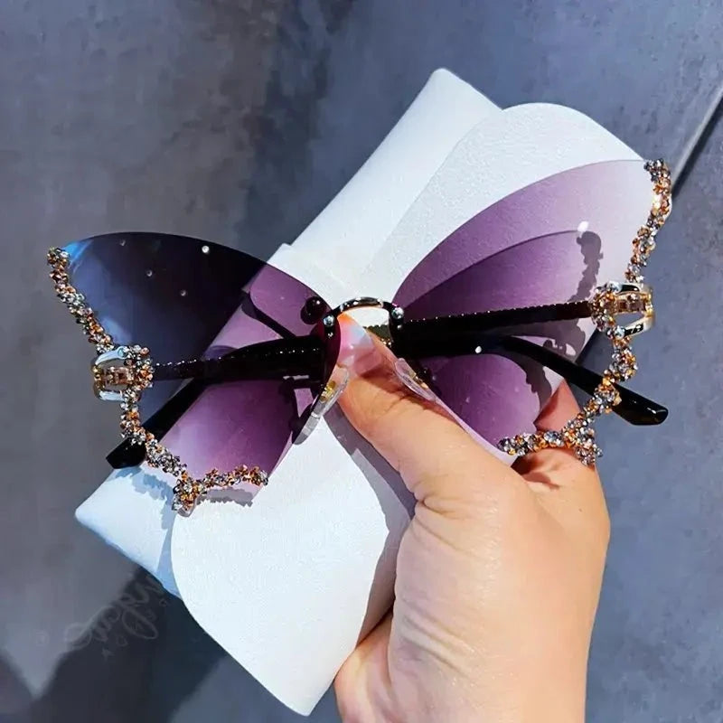 Rimless Diamond Butterfly Sunglasses