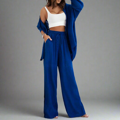 Solid 2-Piece Set: Blouse and Pants