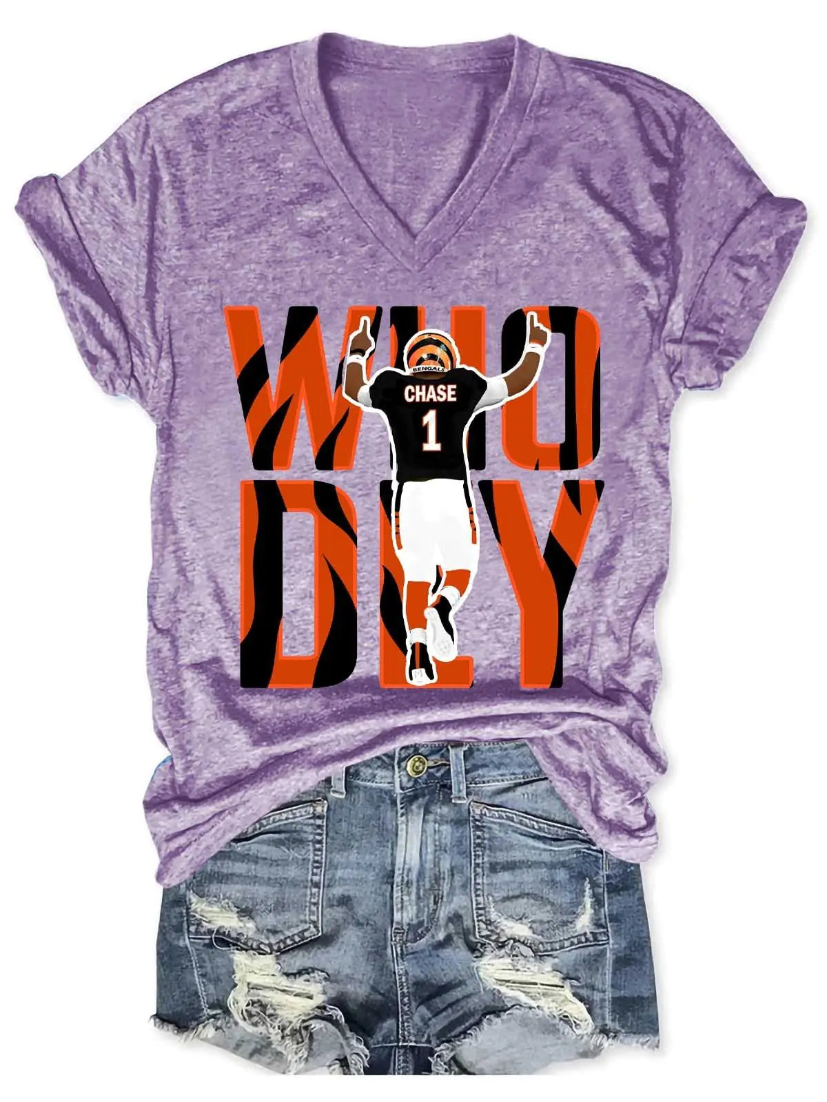 Who Dey Cincinnati Tiger V-Neck T-Shirt