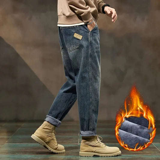 Denim Fleece Loose Fit Jeans for Men