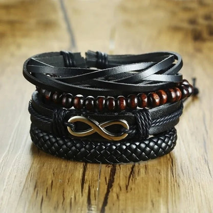 Vnox 4Pcs/ Set Braided Wrap Leather Bracelets