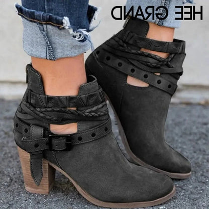 Buckle Strap Heels Ankle Boots