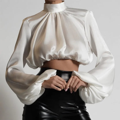 Fashion Chic Satin High Neck Blouse Shirt