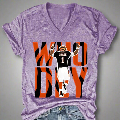 Who Dey Cincinnati Tiger V-Neck T-Shirt