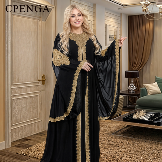 Gold Floral Abaya Set