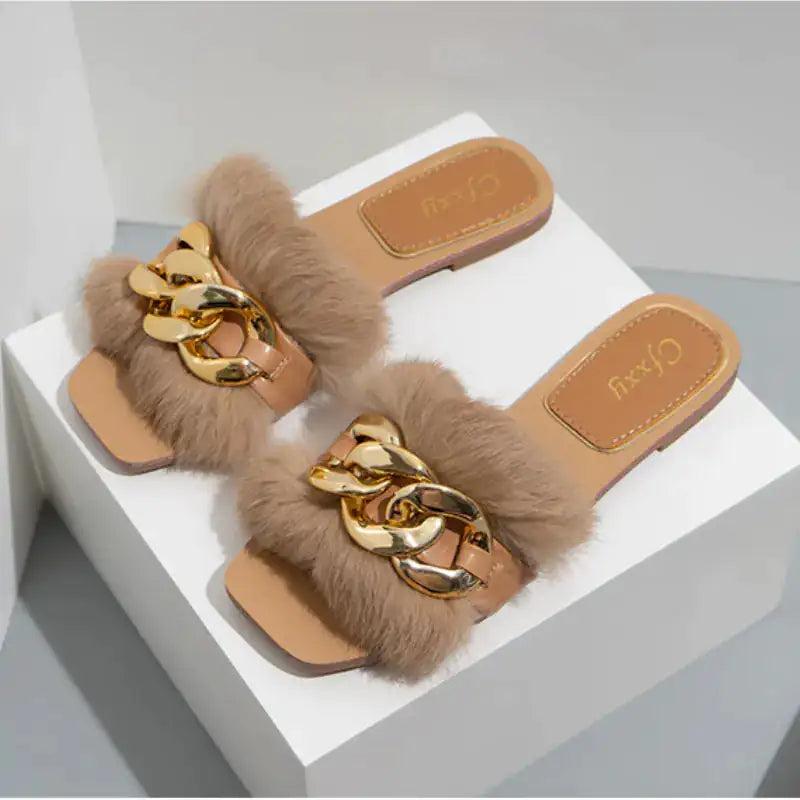 Ladies Square Toe Flat Outdoor Slippers