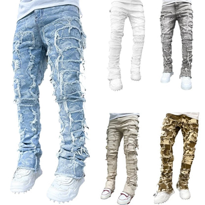 Vintage Ripped Straight Leg Denim Jeans