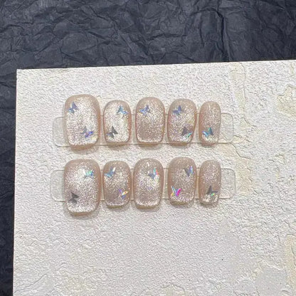 10PCS Crystal Cat Eye Butterfly Nail