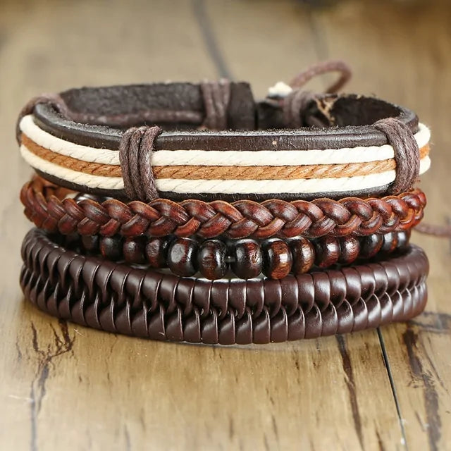 Vnox 4Pcs/ Set Braided Wrap Leather Bracelets