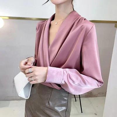 Elegant Satin Women Blouse Sexy