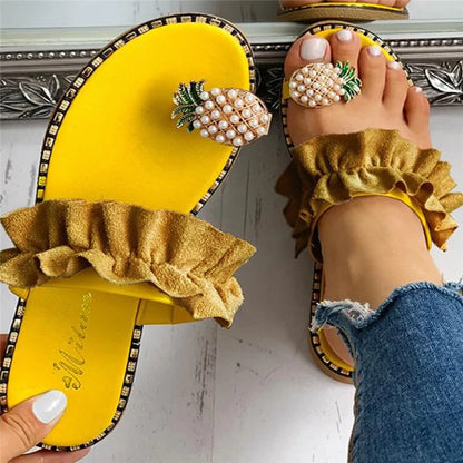 Bohemian Pineapple Pearl Flat Sandals