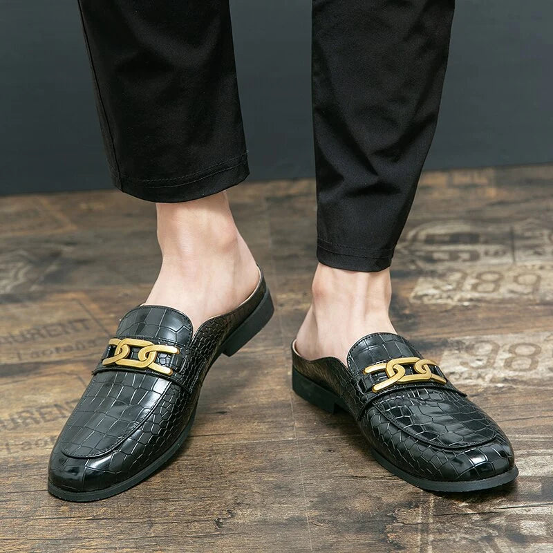 Crocodile Leather Mules Slippers Men