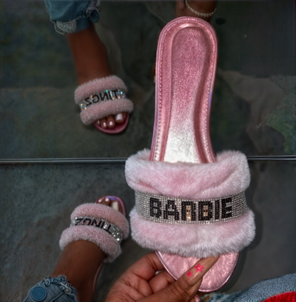 Pink Artificial Fur Slippers