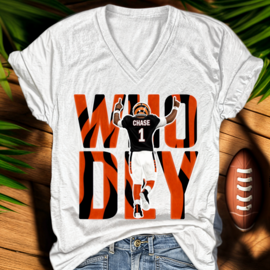 Who Dey Cincinnati Tiger V-Neck T-Shirt