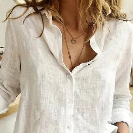 Office Lady Linen Button-Up Shirts