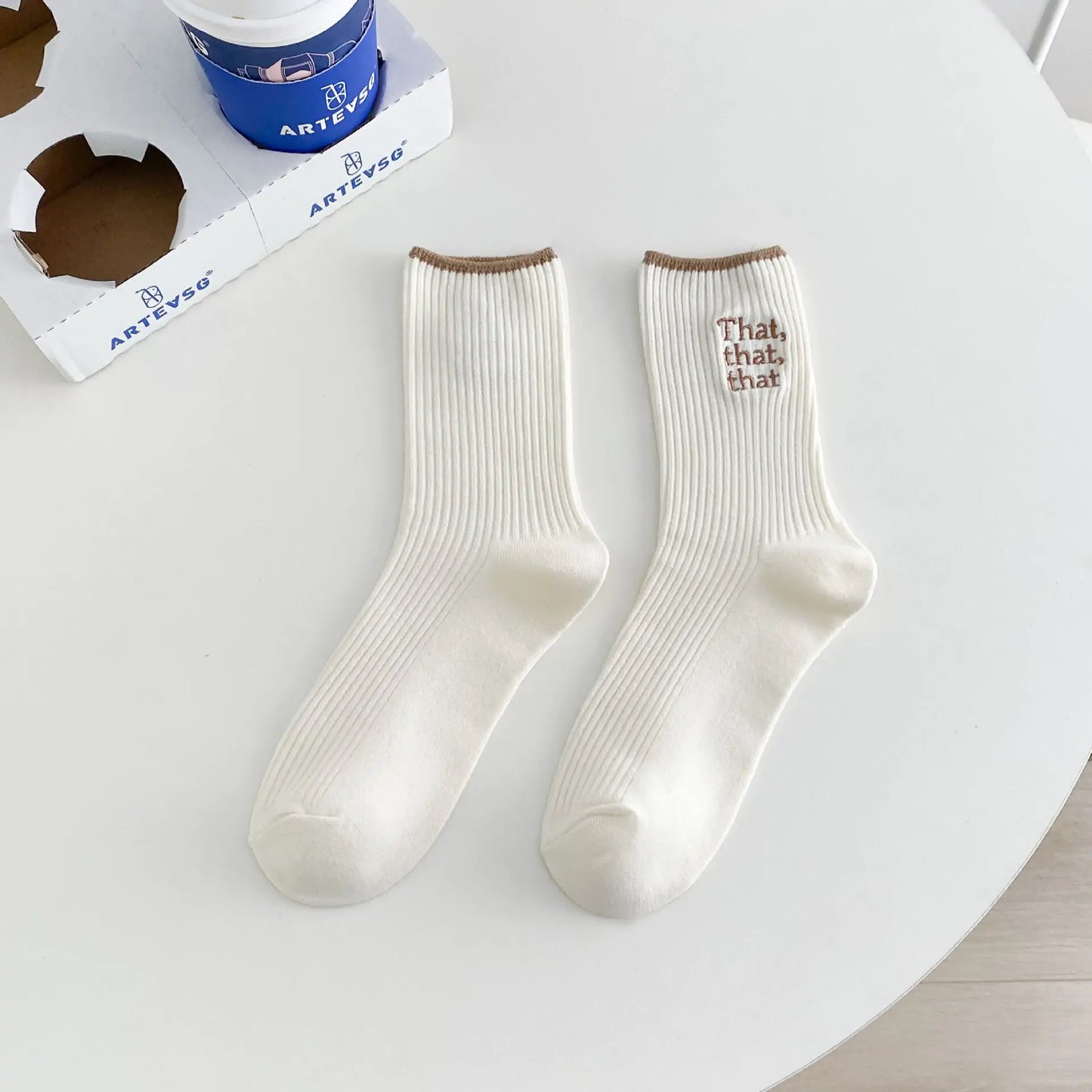 White Embroidered Socks