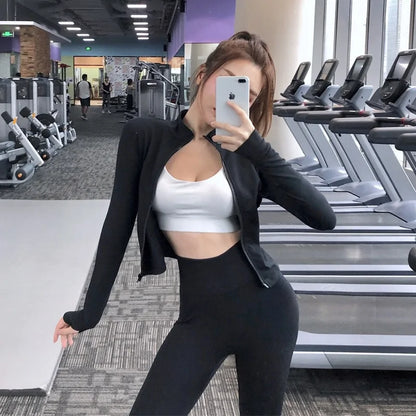 Slim Zipper Gym Long Sleeve Crop Tops