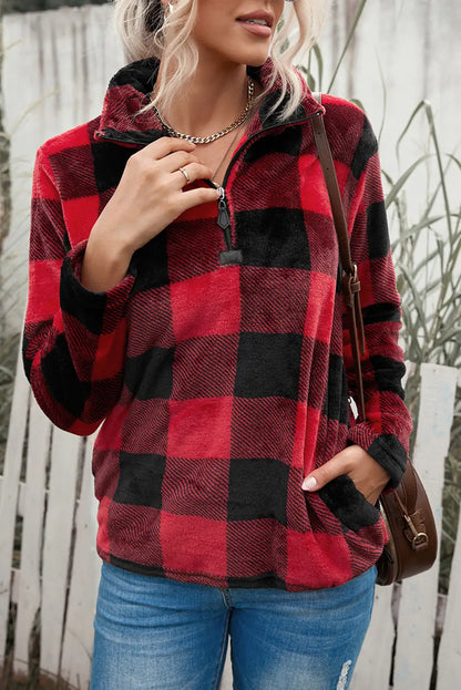 Plaid Print Collar Sweatshirt