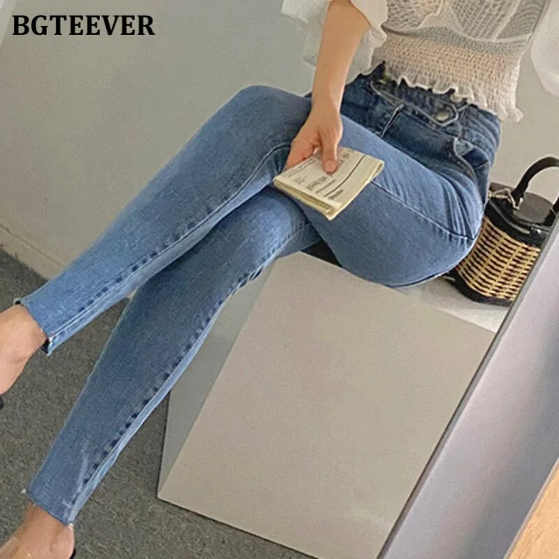 Vintage High Waist Stretched Pencil Jeans