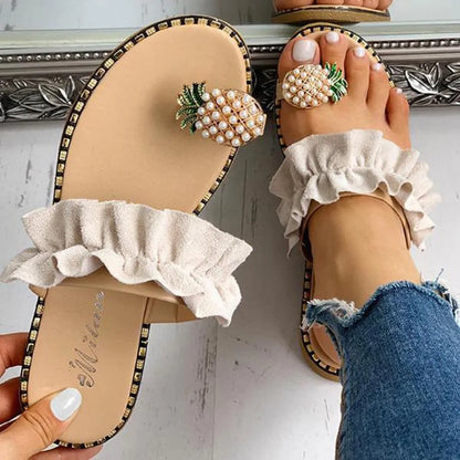 Bohemian Pineapple Pearl Flat Sandals