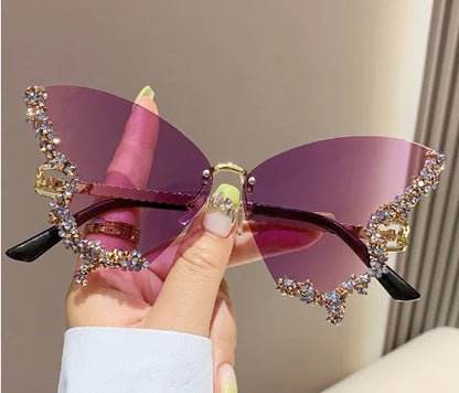 Rimless Diamond Butterfly Sunglasses