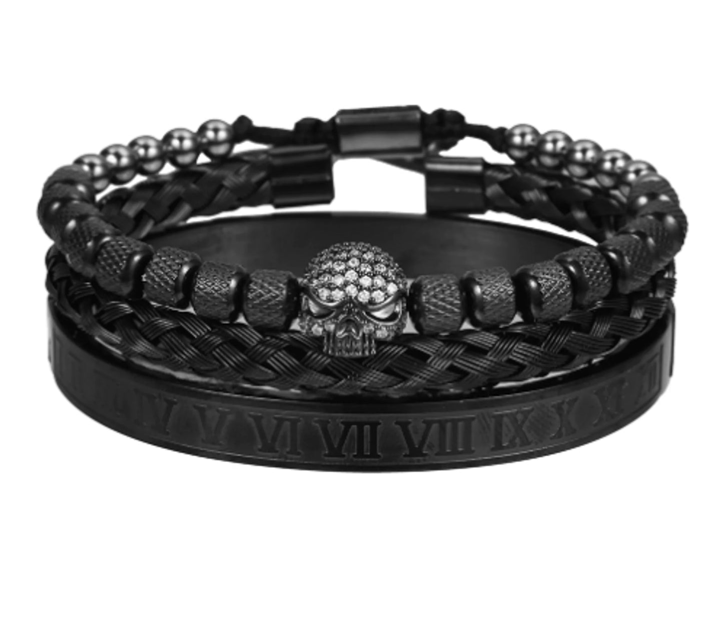 3pcs/Set Bracelet Micro CZ Skeleton Skull