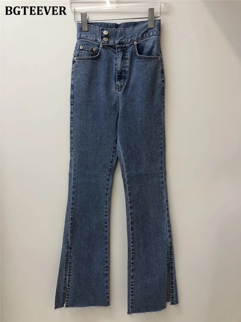 Double Button Flare Jeans