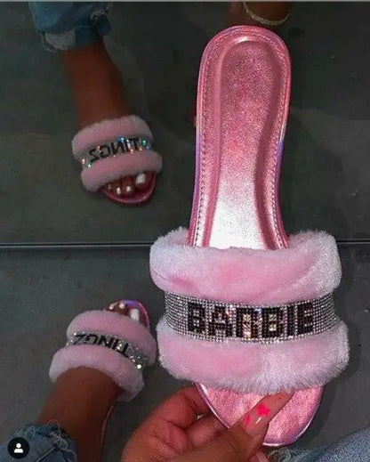 Pink Artificial Fur Slippers