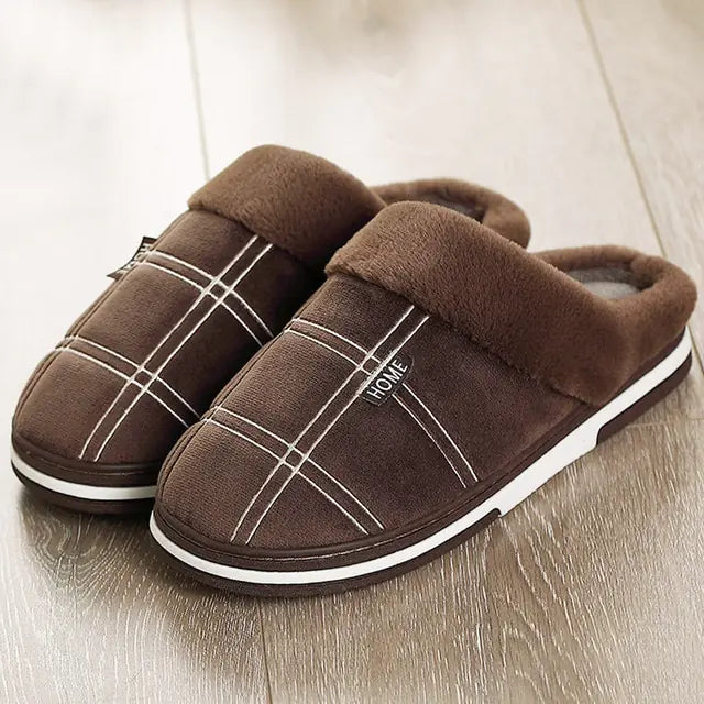 Winter Slippers Suede Gingham Plush