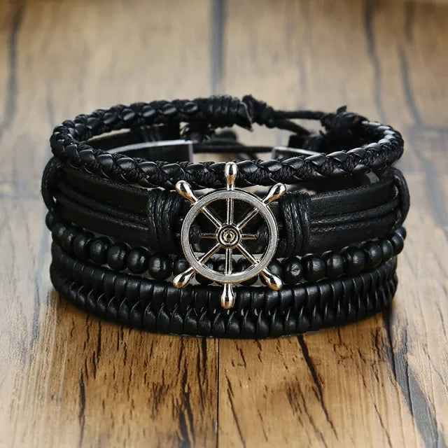 Vnox 4Pcs/ Set Braided Wrap Leather Bracelets