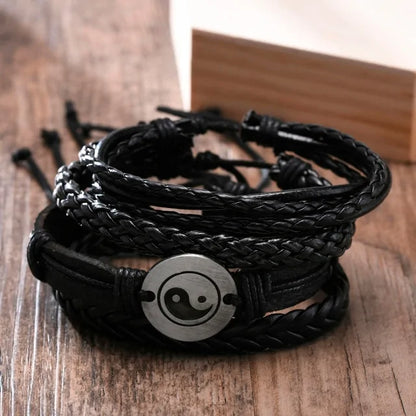 Vnox 4Pcs/ Set Braided Wrap Leather Bracelets