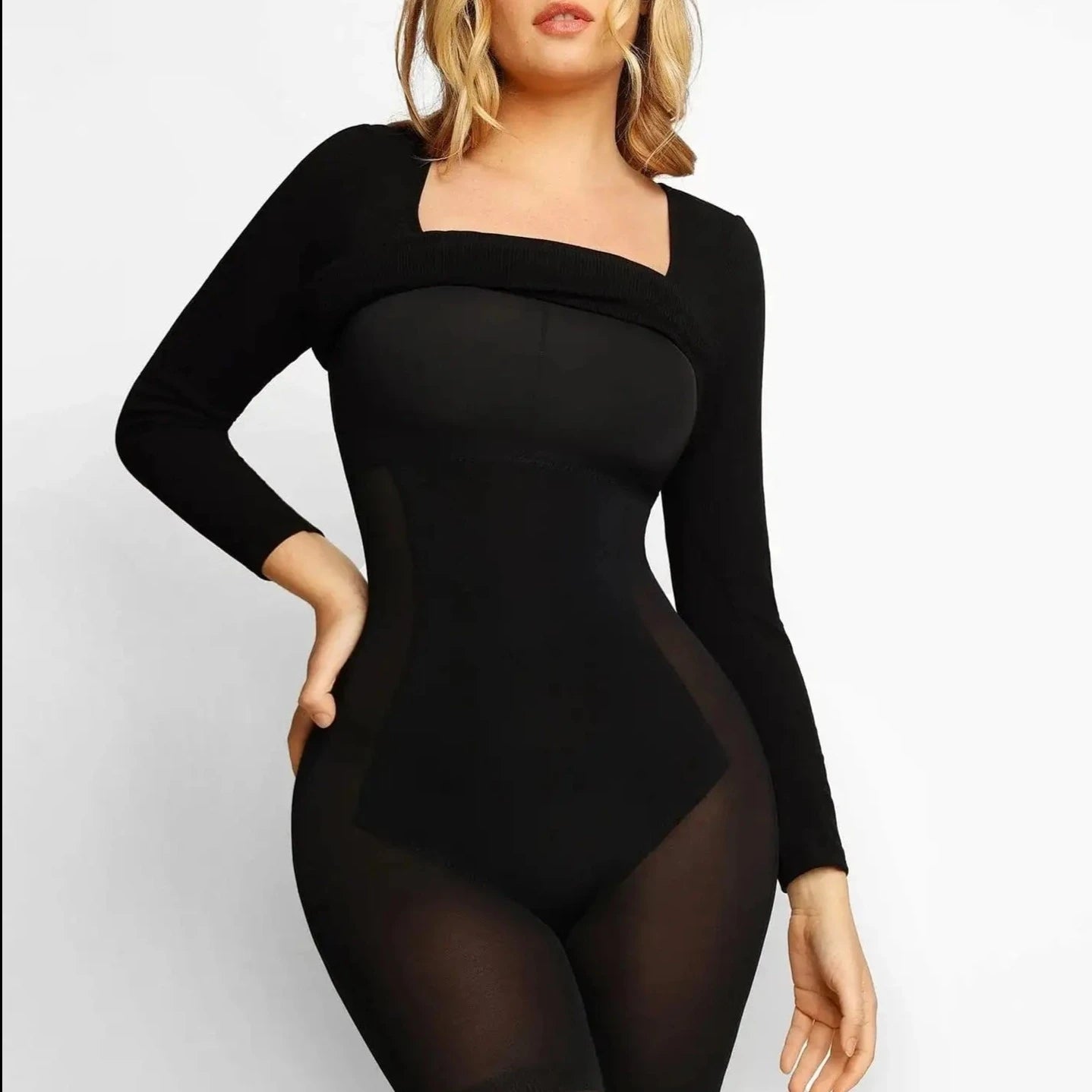 2-In-1 Long Sleeve Built-In Body Shaper Dress