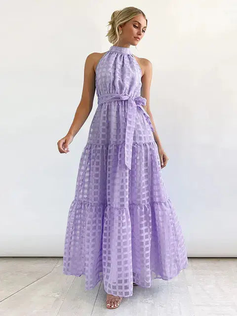 Grid Hollow Long Dress