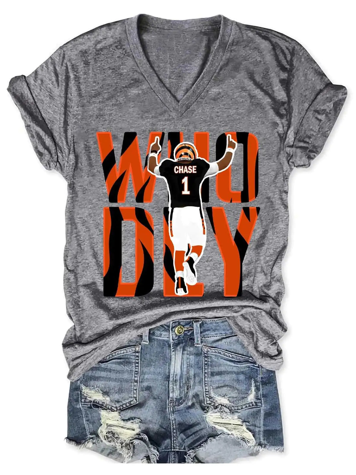 Who Dey Cincinnati Tiger V-Neck T-Shirt