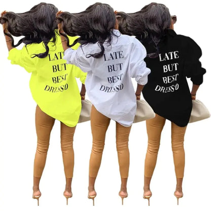 Fall Blouses Letter Single-breasted Long-sleeve