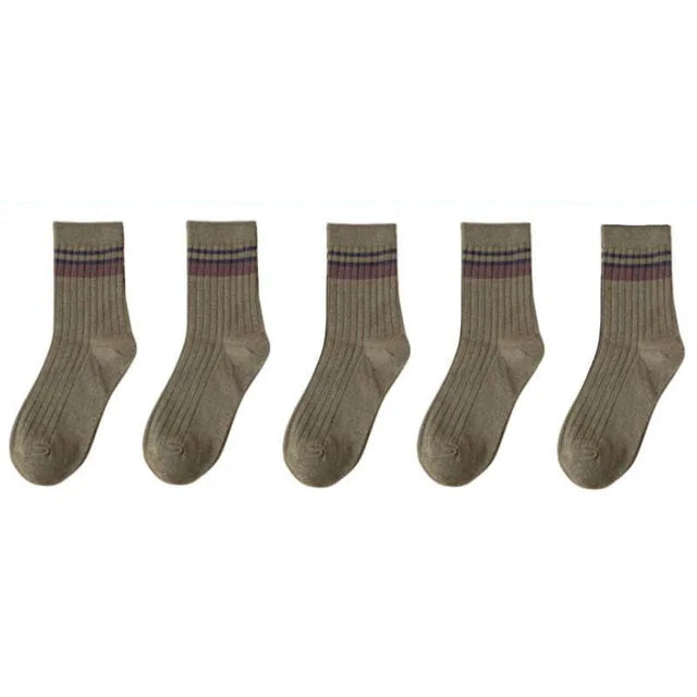 Autumn Striped Mid-Tube Socks