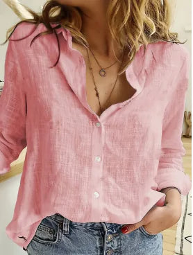 Office Lady Linen Button-Up Shirts